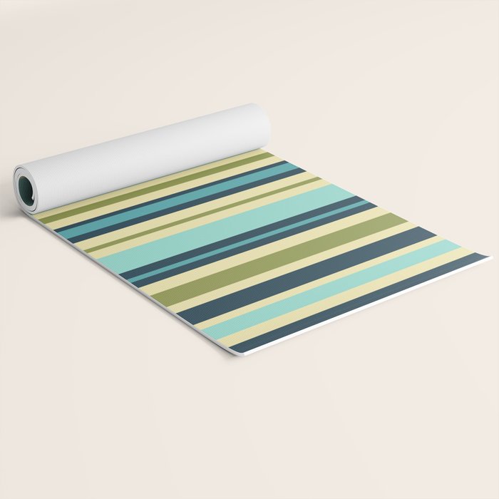 Vertical Stripes Blue Aqua Olive Vanilla Pattern 2 Yoga Mat Gallery Image 2