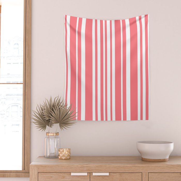 Classic Stripes XXXII - Coral Pink Wall Tapestry Gallery Image 2