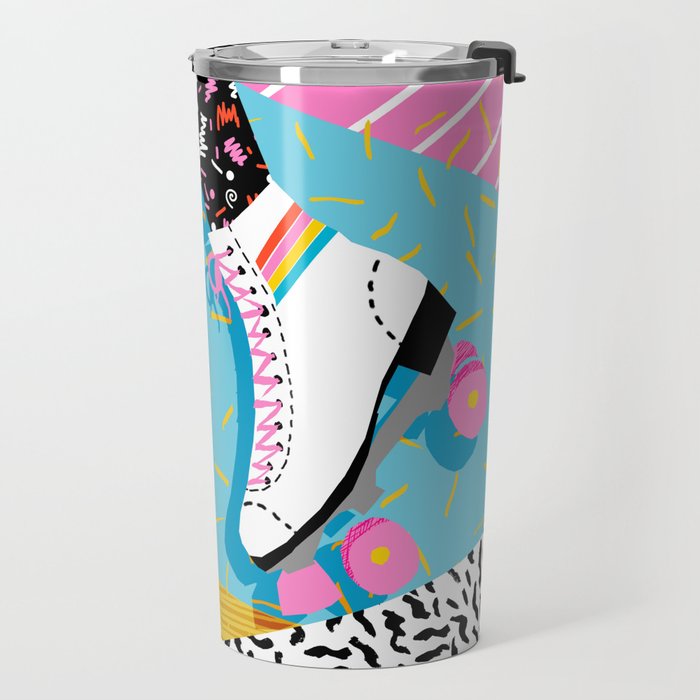 Steeze - 80's memphis rollerskating rad neon trendy art gifts throwback retro vibes Travel Mug Gallery Image 2