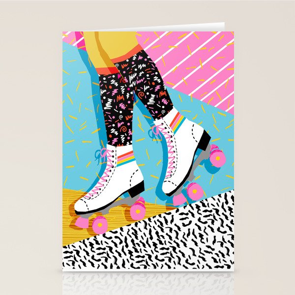 Steeze - 80's memphis rollerskating rad neon trendy art gifts throwback retro vibes Stationery Card Gallery Image 1