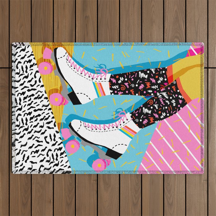 Steeze - 80's memphis rollerskating rad neon trendy art gifts throwback retro vibes Outdoor Rug Gallery Image 1