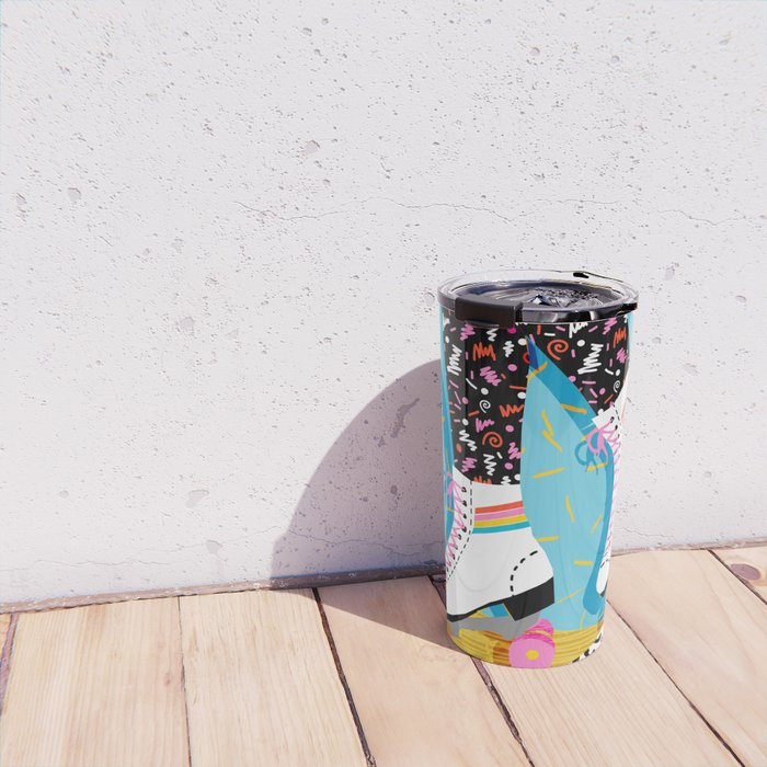 Steeze - 80's memphis rollerskating rad neon trendy art gifts throwback retro vibes Travel Mug Gallery Image 4