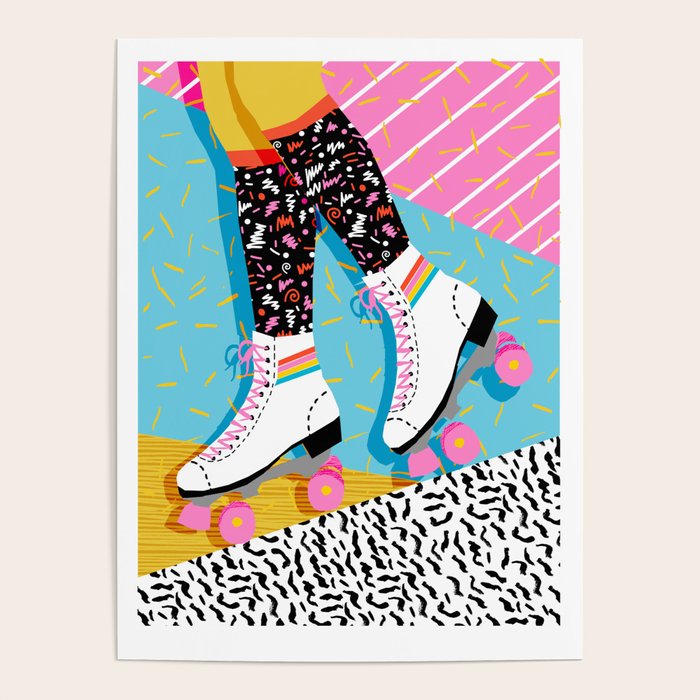 Steeze - 80's memphis rollerskating rad neon trendy art gifts throwback retro vibes Poster Gallery Image 1