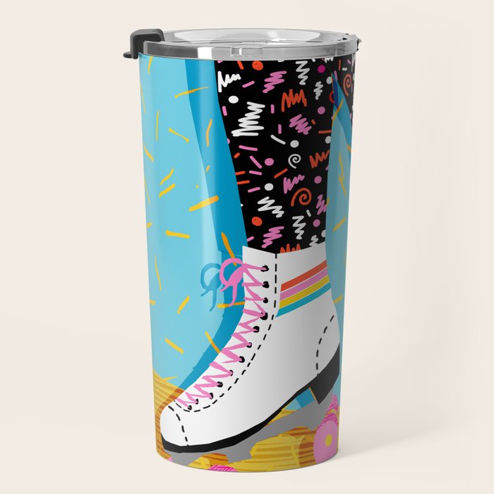 Steeze - 80's memphis rollerskating rad neon trendy art gifts throwback retro vibes Travel Mug Gallery Image 3