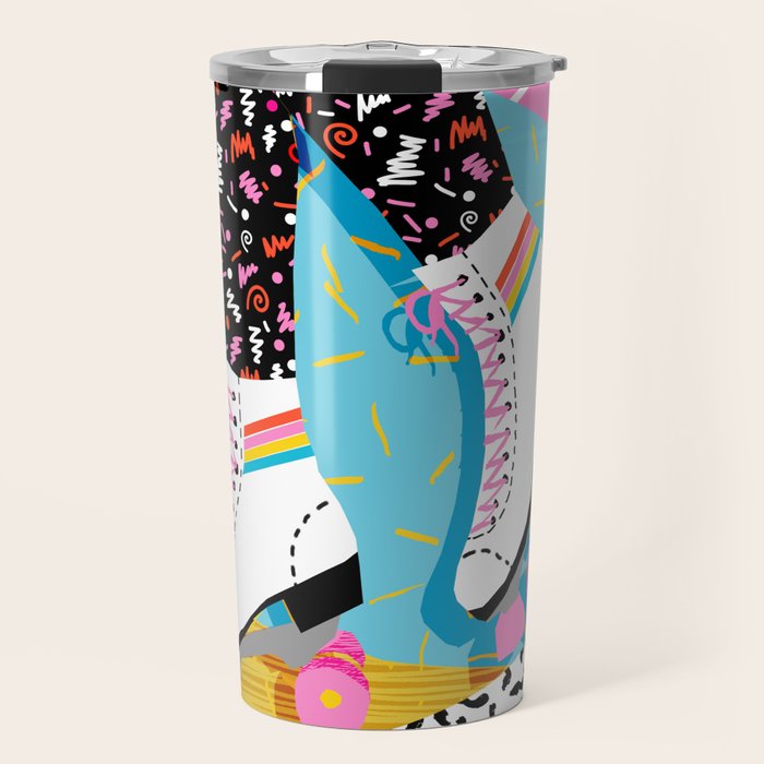 Steeze - 80's memphis rollerskating rad neon trendy art gifts throwback retro vibes Travel Mug Gallery Image 1