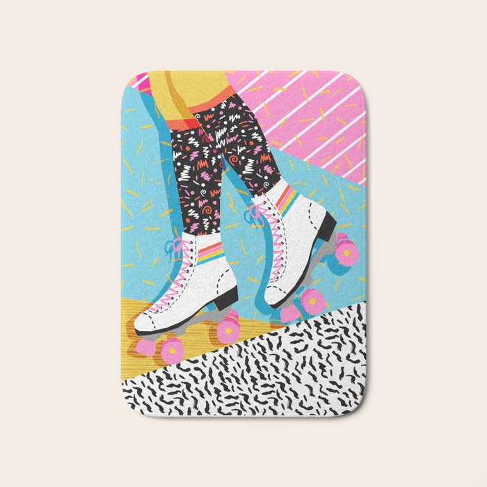 Steeze - 80's memphis rollerskating rad neon trendy art gifts throwback retro vibes Bath Mat Gallery Image 1