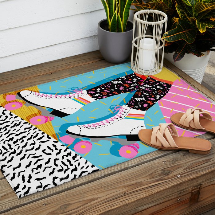 Steeze - 80's memphis rollerskating rad neon trendy art gifts throwback retro vibes Outdoor Rug Gallery Image 2