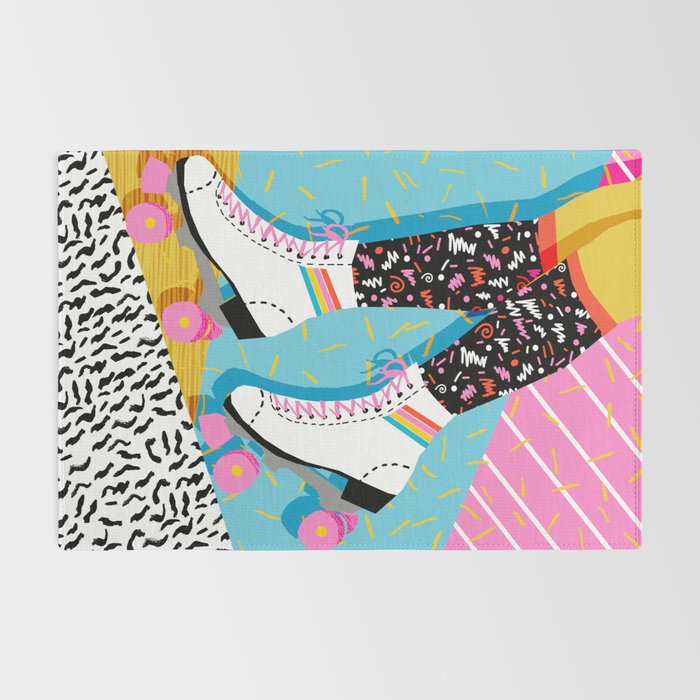 Steeze - 80's memphis rollerskating rad neon trendy art gifts throwback retro vibes Rug Gallery Image 2