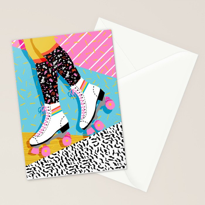 Steeze - 80's memphis rollerskating rad neon trendy art gifts throwback retro vibes Stationery Card Gallery Image 2
