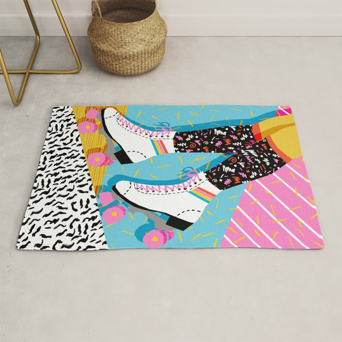 Steeze - 80's memphis rollerskating rad neon trendy art gifts throwback retro vibes Rug Gallery Image 1
