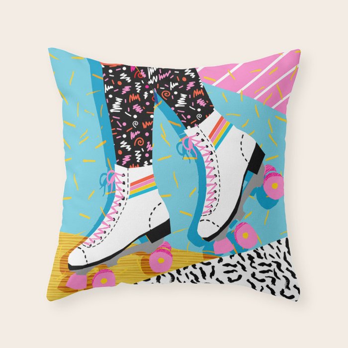 Steeze - 80's memphis rollerskating rad neon trendy art gifts throwback retro vibes Throw Pillow Gallery Image 1