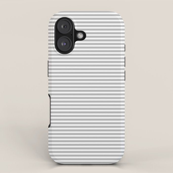 Ultra Fine Stripes Horizontal Minimalist Pattern in Gray and White iPhone Case Gallery Image 1