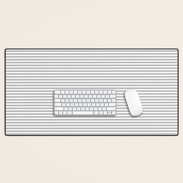 Ultra Fine Stripes Horizontal Minimalist Pattern in Gray and White Desk Mat Gallery Image 1