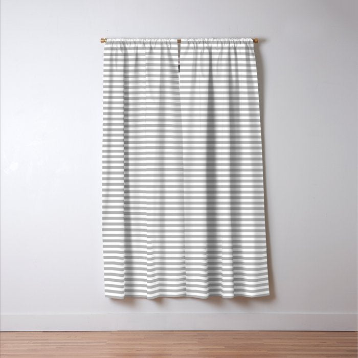 Ultra Fine Stripes Horizontal Minimalist Pattern in Gray and White Window Curtain Gallery Image 3