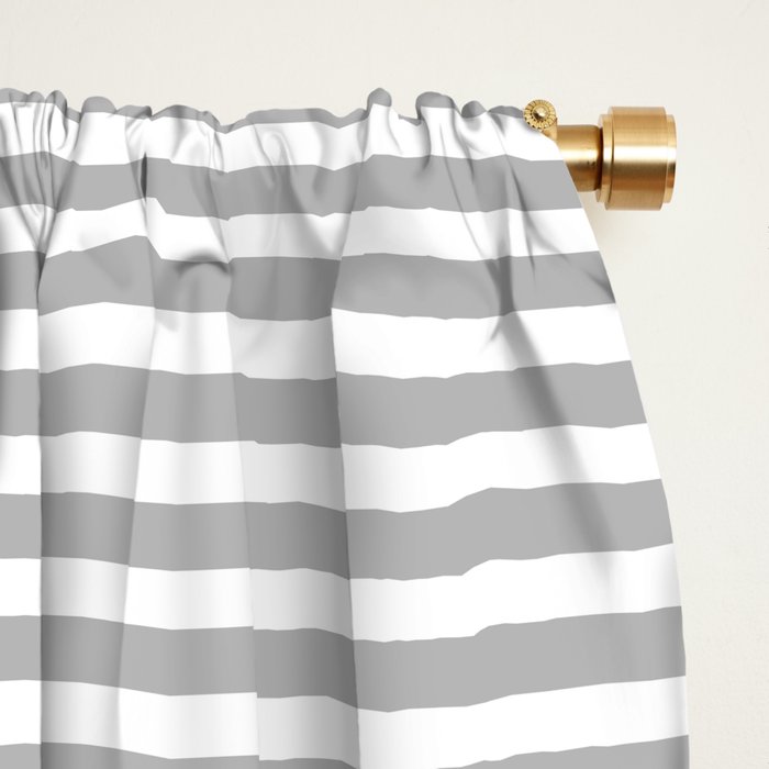 Ultra Fine Stripes Horizontal Minimalist Pattern in Gray and White Window Curtain Gallery Image 2