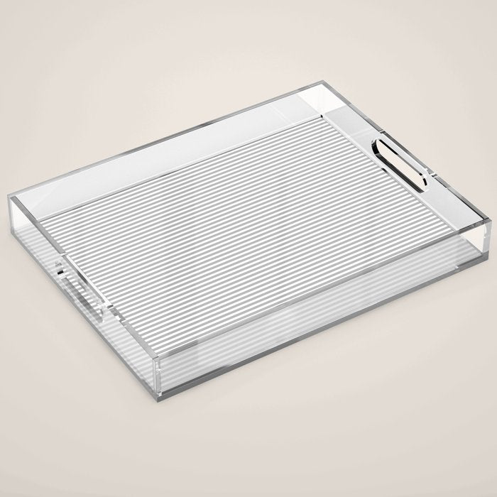 Ultra Fine Stripes Horizontal Minimalist Pattern in Gray and White Acrylic Tray Gallery Image 1