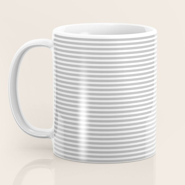 Ultra Fine Stripes Horizontal Minimalist Pattern in Gray and White Coffee Mug Gallery Image 3