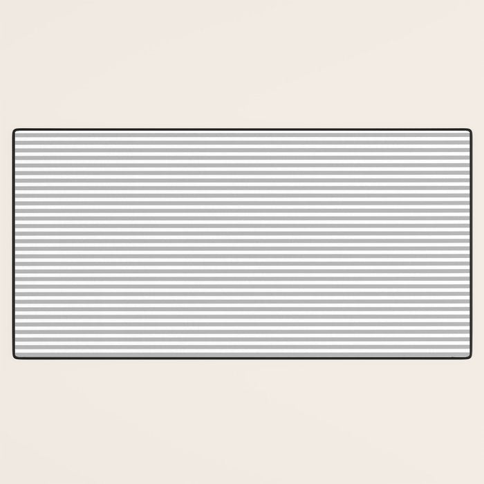 Ultra Fine Stripes Horizontal Minimalist Pattern in Gray and White Desk Mat Gallery Image 3