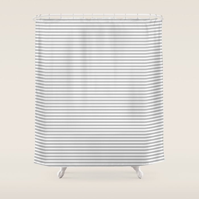 Ultra Fine Stripes Horizontal Minimalist Pattern in Gray and White Shower Curtain Gallery Image 1