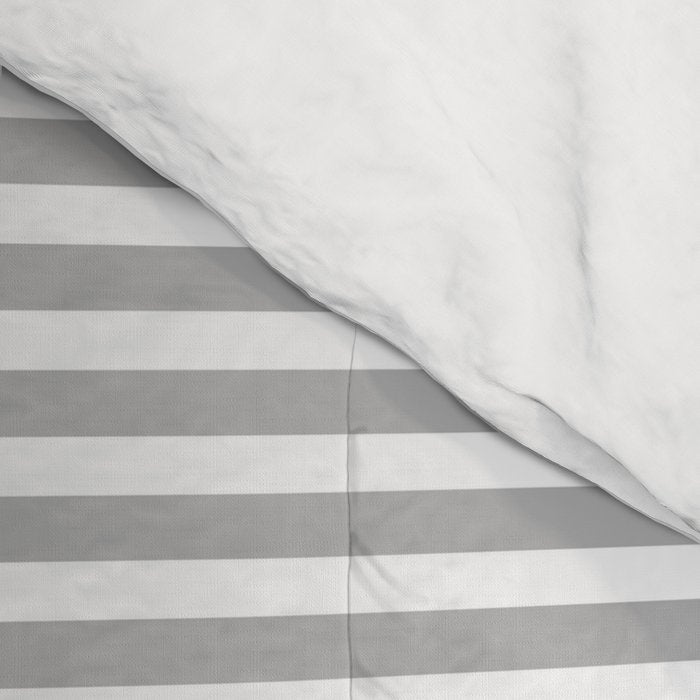 Ultra Fine Stripes Horizontal Minimalist Pattern in Gray and White Comforter Gallery Image 4
