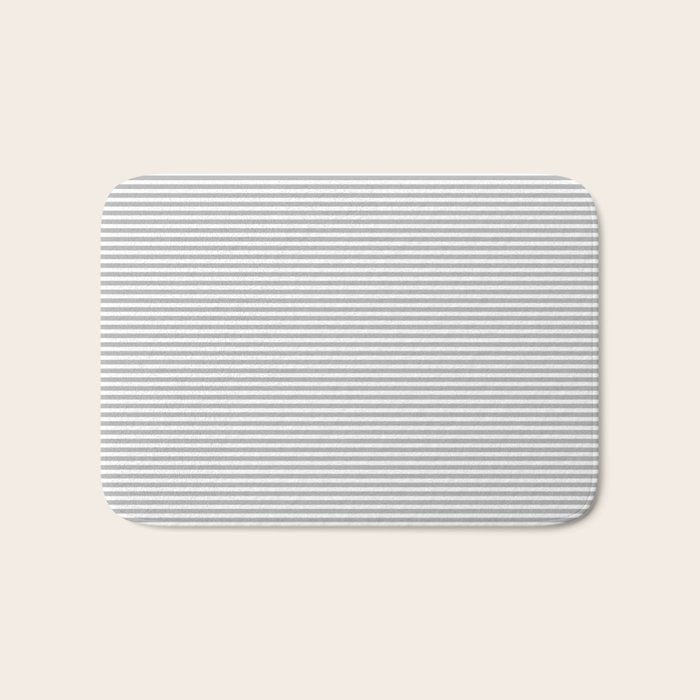 Ultra Fine Stripes Horizontal Minimalist Pattern in Gray and White Bath Mat Gallery Image 1