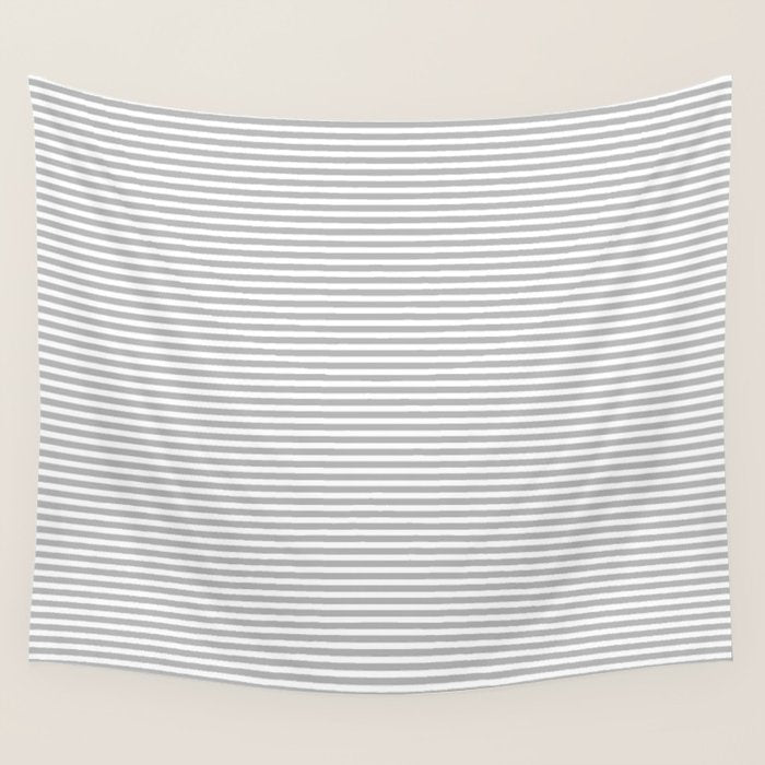 Ultra Fine Stripes Horizontal Minimalist Pattern in Gray and White Wall Tapestry Gallery Image 4