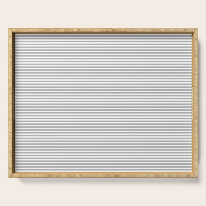 Ultra Fine Stripes Horizontal Minimalist Pattern in Gray and White Serving Tray Gallery Image 1