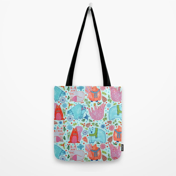 Winter Forest Woodland Animals in Arctic Blue Tote Bag Gallery Image 2