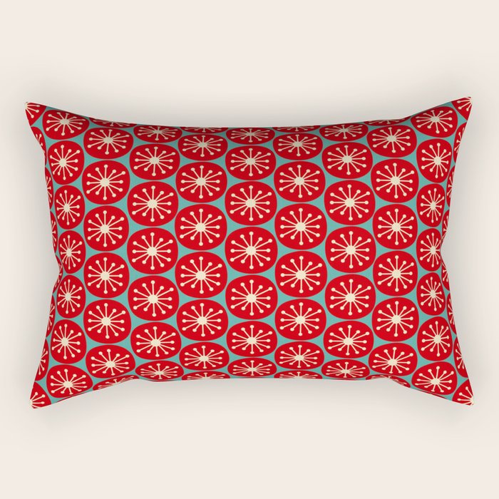 Mid Century Modern Atomic Dots Retro Christmas Pattern in Vintage Red and Turquoise Teal Rectangular Pillow Gallery Image 2