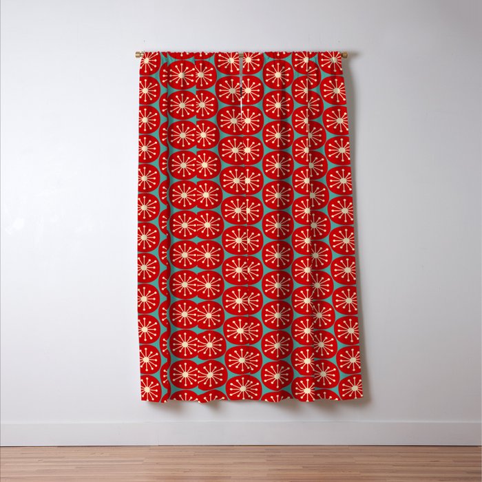 Mid Century Modern Atomic Dots Retro Christmas Pattern in Vintage Red and Turquoise Teal Window Curtain Gallery Image 3