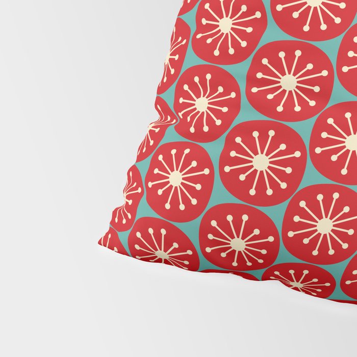 Mid Century Modern Atomic Dots Retro Christmas Pattern in Vintage Red and Turquoise Teal Pillow Sham Gallery Image 4