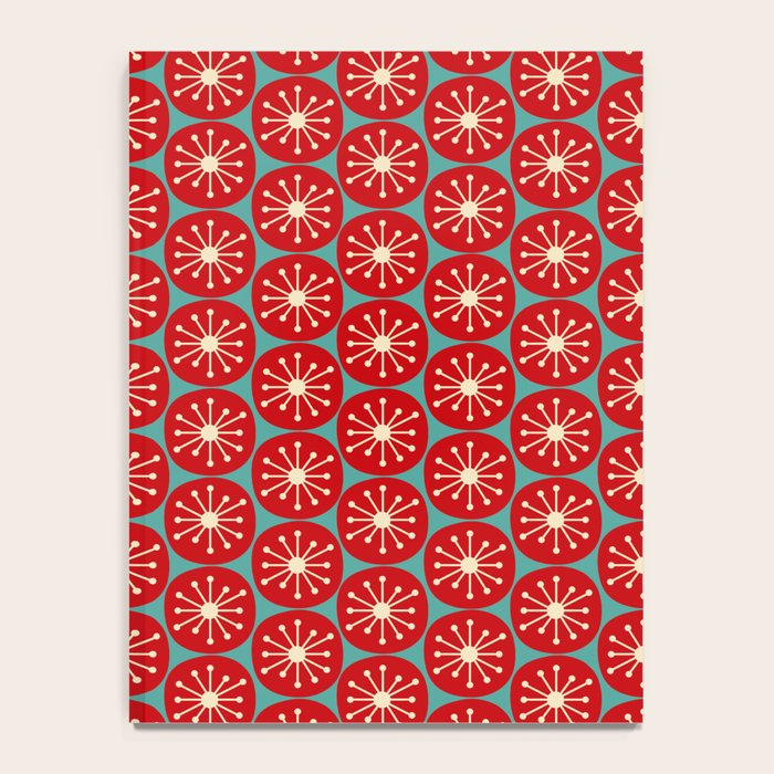 Mid Century Modern Atomic Dots Retro Christmas Pattern in Vintage Red and Turquoise Teal Notebook Gallery Image 4