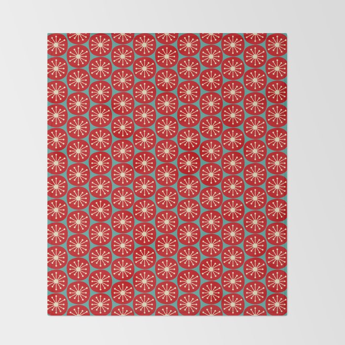 Mid Century Modern Atomic Dots Retro Christmas Pattern in Vintage Red and Turquoise Teal Throw Blanket Gallery Image 2