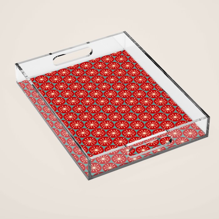 Mid Century Modern Atomic Dots Retro Christmas Pattern in Vintage Red and Turquoise Teal Acrylic Tray Gallery Image 1