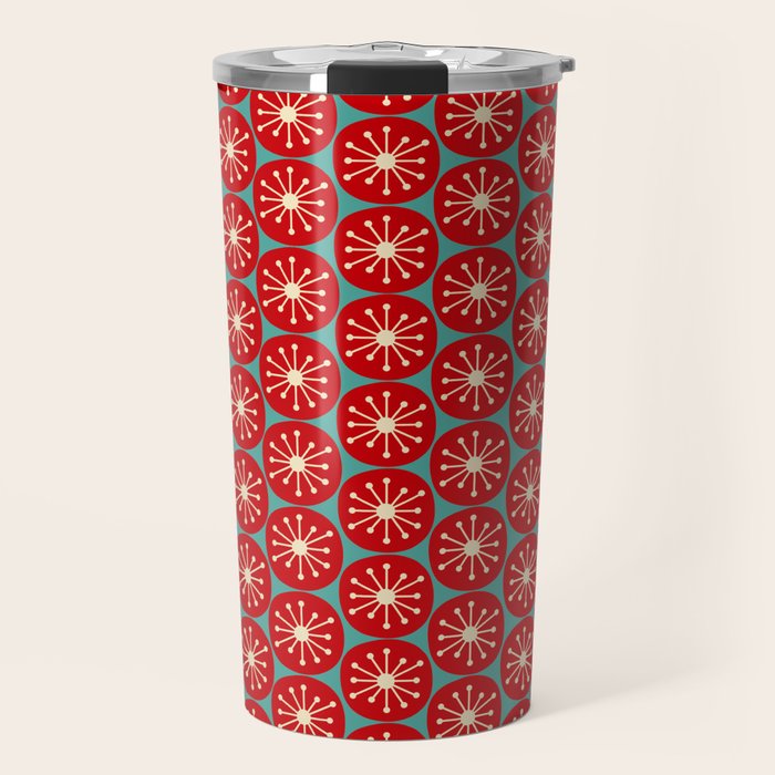 Mid Century Modern Atomic Dots Retro Christmas Pattern in Vintage Red and Turquoise Teal Travel Mug Gallery Image 1
