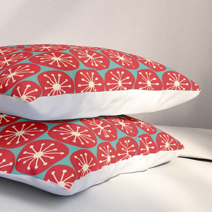 Mid Century Modern Atomic Dots Retro Christmas Pattern in Vintage Red and Turquoise Teal Pillow Sham Gallery Image 3