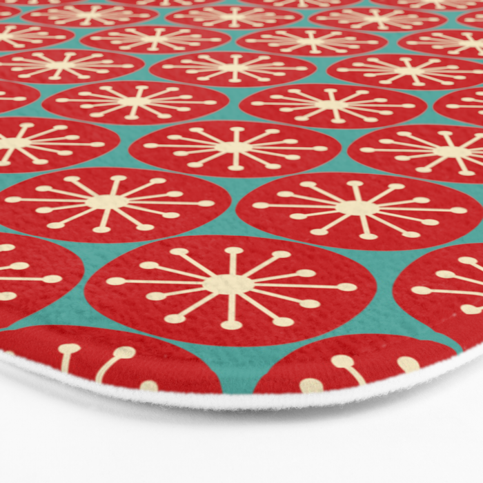 Mid Century Modern Atomic Dots Retro Christmas Pattern in Vintage Red and Turquoise Teal Bath Mat Gallery Image 3