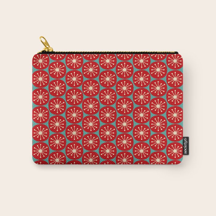 Mid Century Modern Atomic Dots Retro Christmas Pattern in Vintage Red and Turquoise Teal Carry All Pouch Gallery Image 1