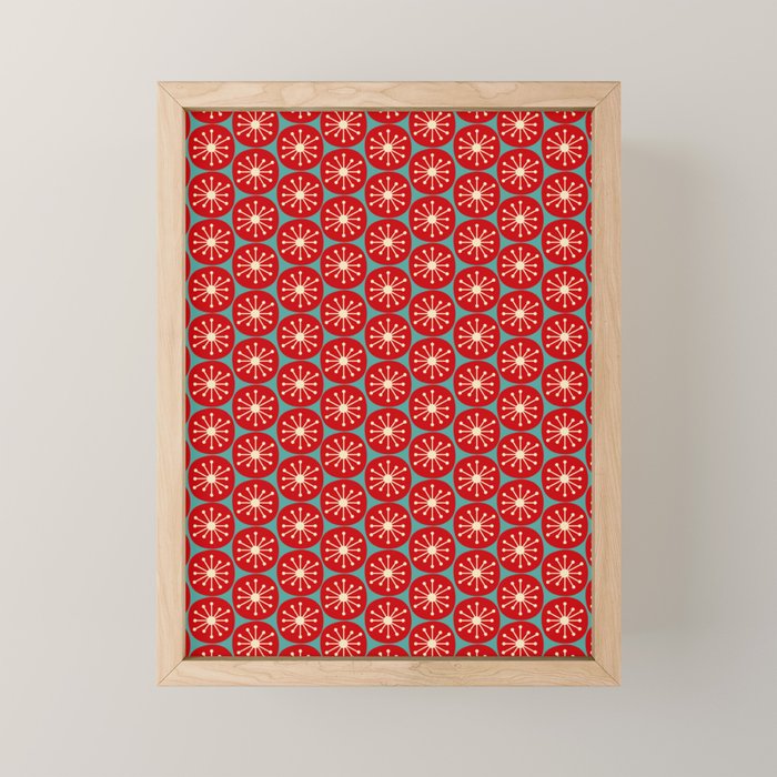 Mid Century Modern Atomic Dots Retro Christmas Pattern in Vintage Red and Turquoise Teal Mini Art Print Gallery Image 1
