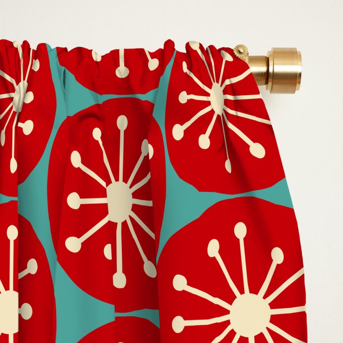 Mid Century Modern Atomic Dots Retro Christmas Pattern in Vintage Red and Turquoise Teal Window Curtain Gallery Image 2