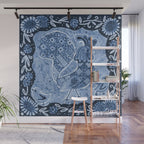 Rooster Painting in Navy Blue - Folk Art Style Wall Mural Gallery Image 1