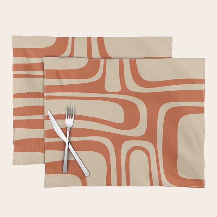 Palm Springs - Midcentury Modern Retro Pattern in Mid Mod Beige and Burnt Orange Placemat Gallery Image 1