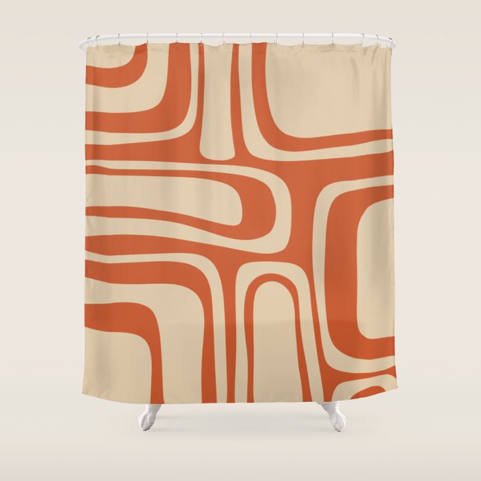 Palm Springs - Midcentury Modern Retro Pattern in Mid Mod Beige and Burnt Orange Shower Curtain Gallery Image 1