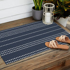 Ethnic Spotted Stripes in Blue Outdoor Rug Gallery Image 2