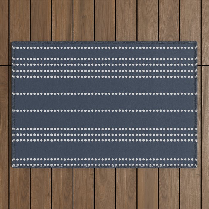 Ethnic Spotted Stripes in Blue Outdoor Rug Gallery Image 1