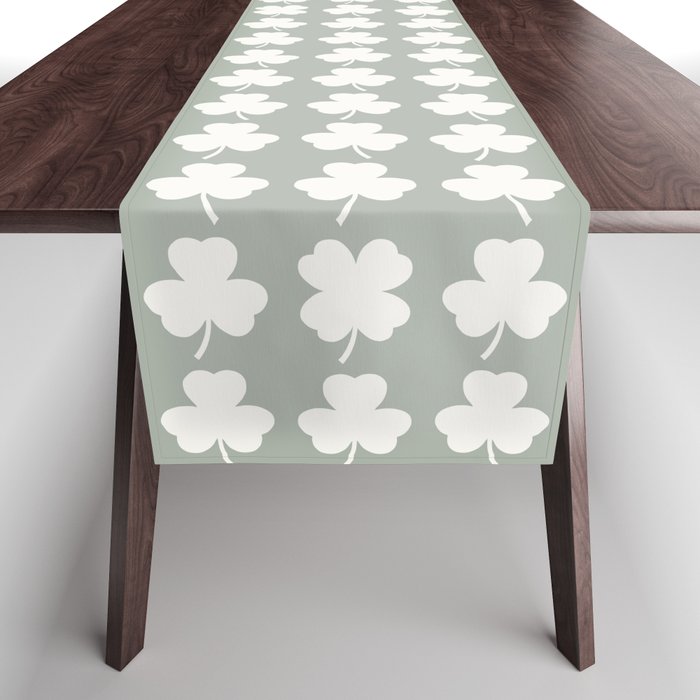 Clovers XXXV Neutral Green Botanical Pattern Table Runner Gallery Image 1