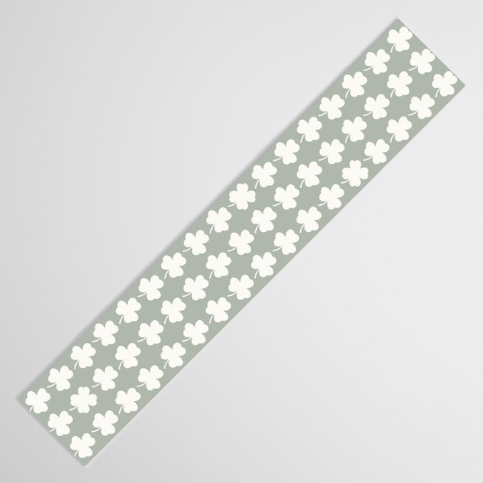 Clovers XXXV Neutral Green Botanical Pattern Table Runner Gallery Image 3