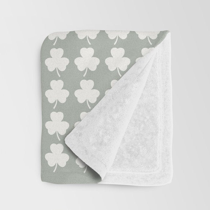 Clovers XXXV Neutral Green Botanical Pattern Throw Blanket Gallery Image 3