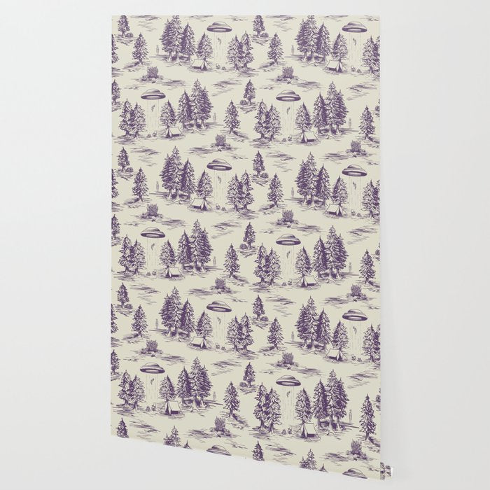 Purple Alien Abduction Toile De Jouy Pattern Wallpaper Gallery Image 2