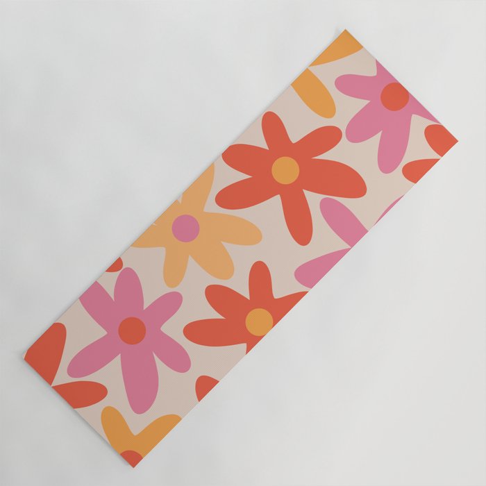 Daisy Time Retro Floral Pattern Pink Orange Yoga Mat Gallery Image 1